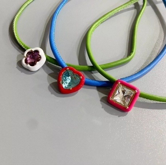 NEW Square Gem Geomatric Green Y2K Leather Necklace - Picture 10 of 12